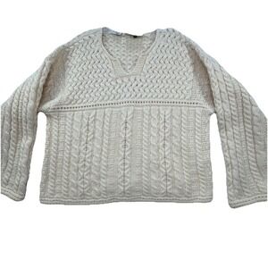 WESTERN ISLAND Sweater Womens Medium 100% Wool Cable Knit Ireland Boxey Oversize